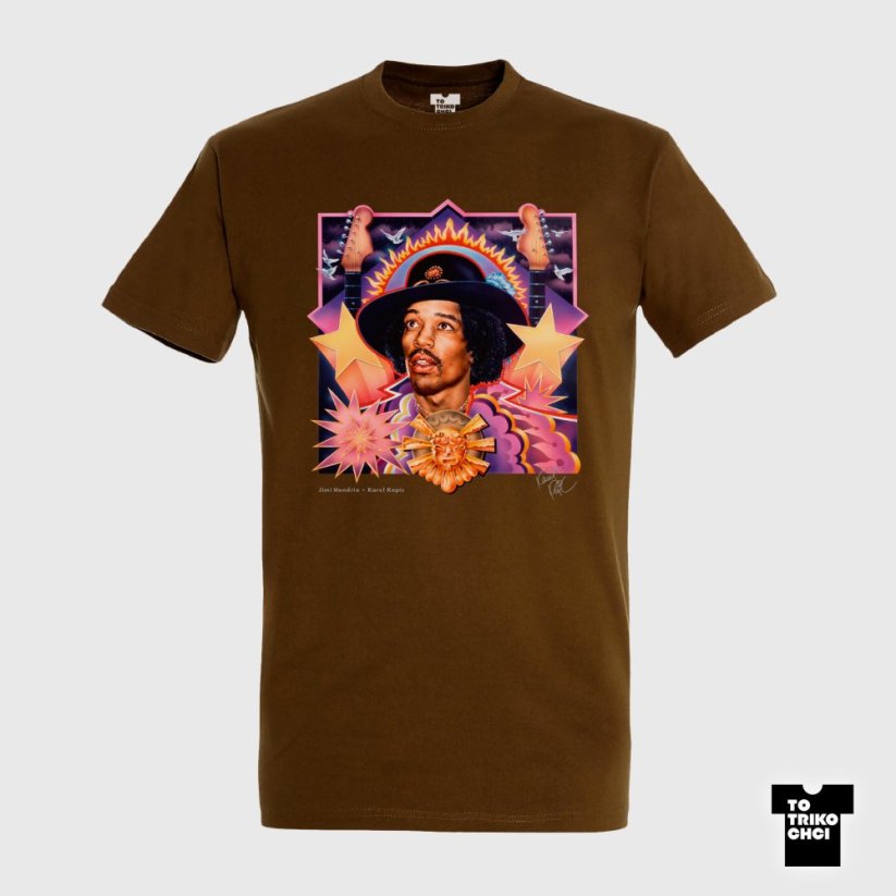 Tričko Jimi Hendrix hnědé zemité