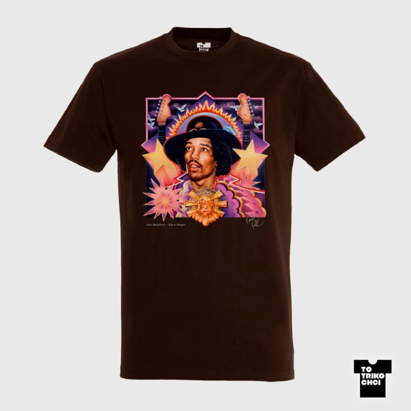 Tričko Jimi Hendrix hnědé čokoládové
