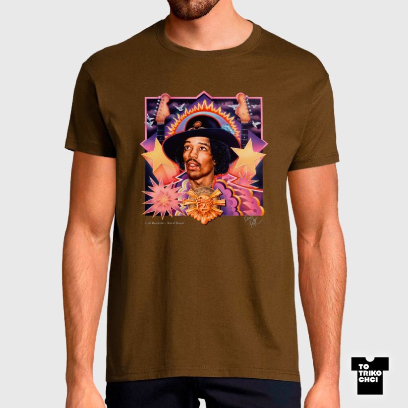 Tričko Jimi Hendrix hnědé zemité