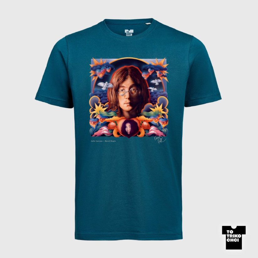 Tričko JOHN LENNON - Velikost trička: L, Barva trička: Modrá královská