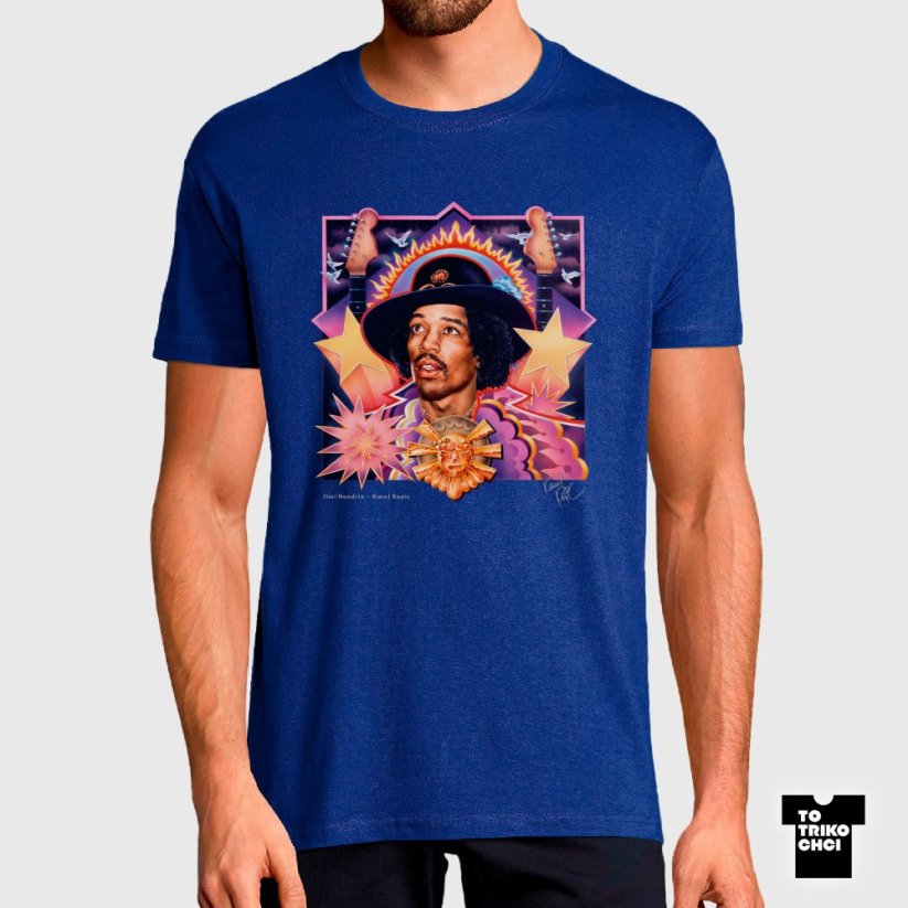 Tričko Jimi Hendrix modré královské