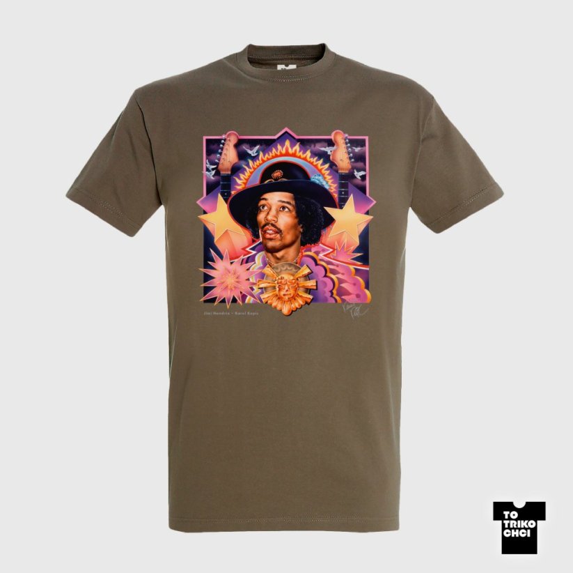 Tričko JIMI HENDRIX - Velikost trička: XL, Barva trička: Hnědá zinková