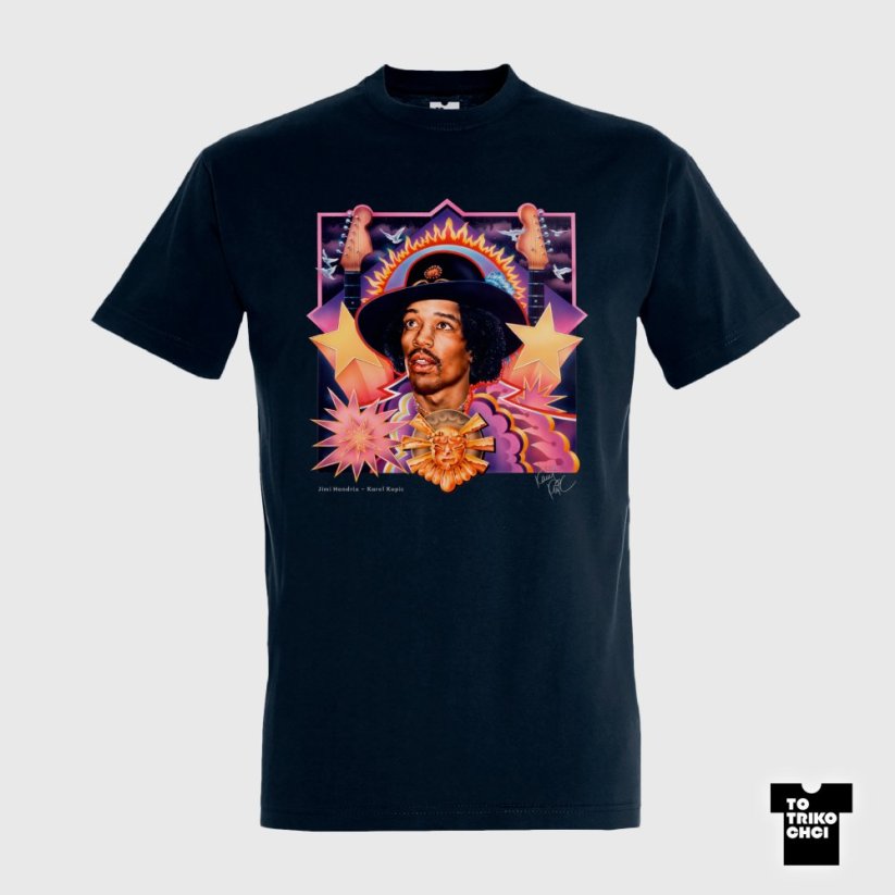 Tričko JIMI HENDRIX - Velikost trička: S, Barva trička: Modrá námořnická
