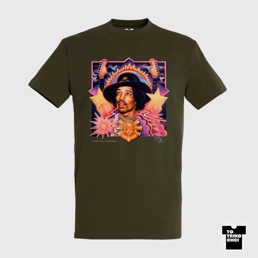 Tričko Jimi Hendrix zelené vojenské