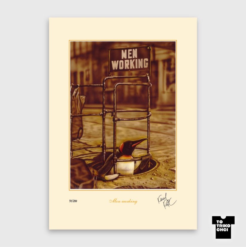 Tisk MEN WORKING - Velikost tisku: 40 x 50 cm