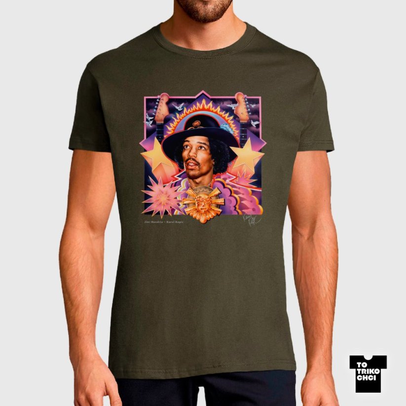 Tričko Jimi Hendrix zelené vojenské