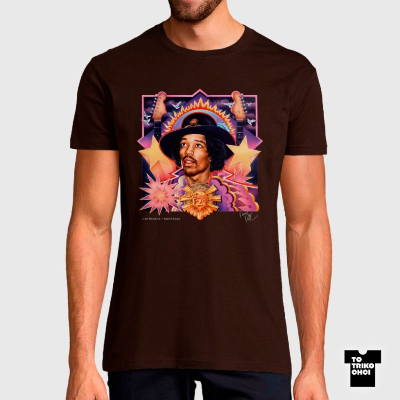 Tričko Jimi Hendrix hnědé čokoládové